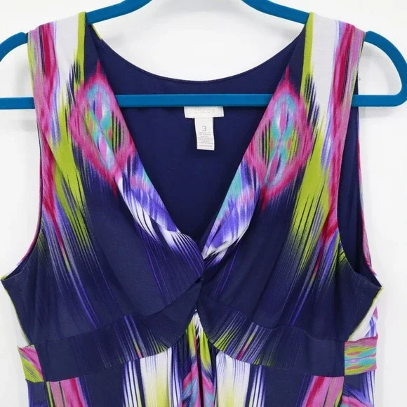 Chico's Maxi Dress Womens XL Blue Boho Vibrant Resortwear Eclectic Bold Artistic - Picture 4 of 16